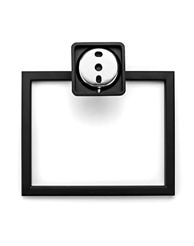 QWORK® Black Towel Ring Towel Holder, Wall Mounted Bathroom Shower Hand Towel Holder Hanger, Modern Square Style