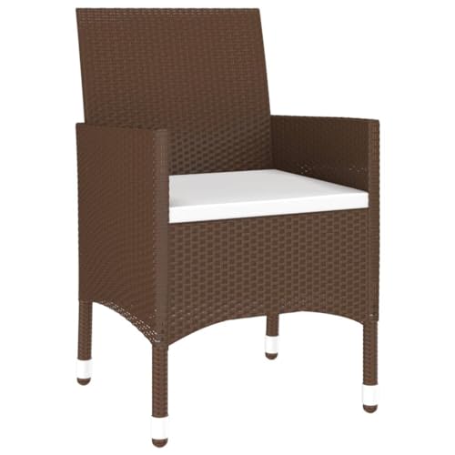 vidaXL Garden Dining Set 5 Piece Outdoor Furniture Table and Chair Armchair Lounge Seat Patio Dining Set Poly Rattan and Tempered Glass Brown