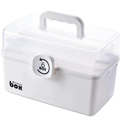 LIKEUDO 3 Layer Medicine Organizer Box First Aid Health Emergency Storage Box Large Capacity Medicine Storage Bins with Lid (White)