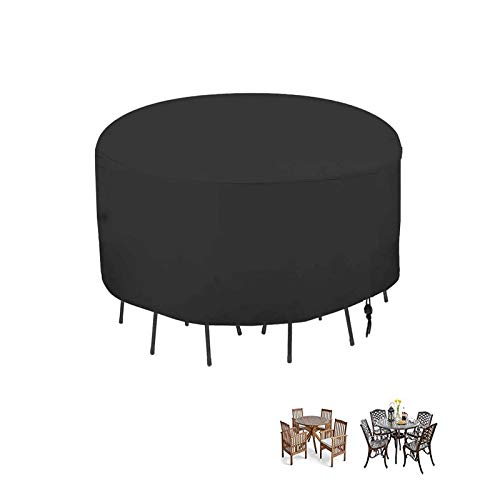 Fenghome Garden Furniture Cover, Waterproof Round Garden Table Cover for Outdoor Furniture Set Windproof Patio Table & Chair Set Cover with Draws