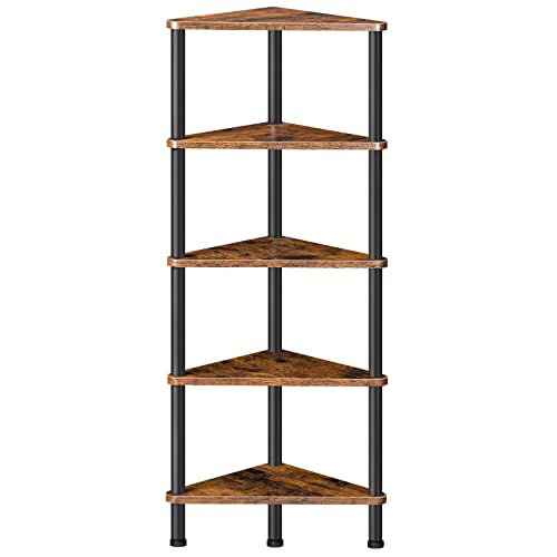 HOOBRO Corner Shelf, Storage Shelving Unit, Corner Bookcase, 5-Tier Freestanding Bookcase for Living Room, Bedroom, Office, Rustic Brown EBF33CJ0