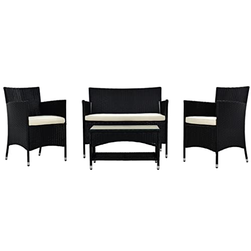 CZDYUF 8 PCS Patio Furniture Outdoor Garden Conversation Wicker Sofa Set, Beige Cushions +Black Wicker