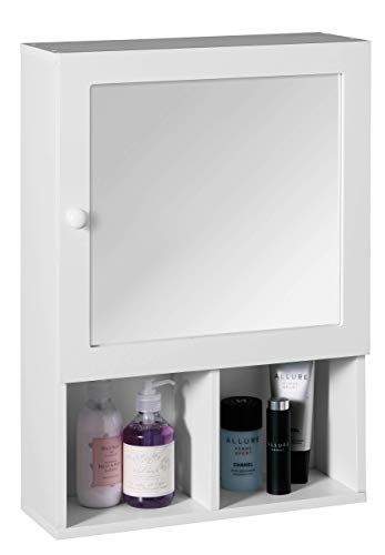 Premier Housewares MDF Bathroom Storage Cabinet with Mirror Wall Bathroom Shelf Door and 2 Compartments Bathroom Cabinet Storage White 56h x 40w