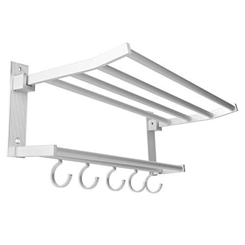 Fafeicy 40cm Stainless Steel Bathroom Towel Rail Rust Proof Wall Mounted Bath Drying Rack with 5 Hooks