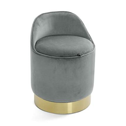 Versa Sirsi Low round stool footrest for living room or bedroom, Measurements (H x L x W) 55 x 40 x 40 cm, Velvet and Metal, Colour Grey
