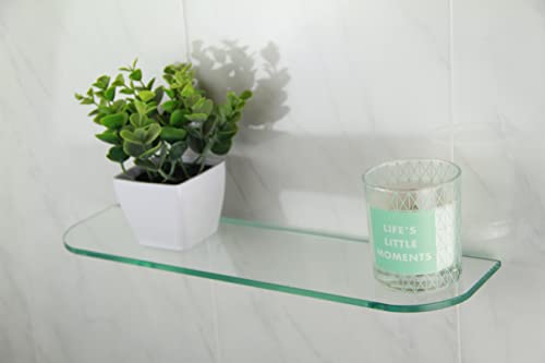 BSM Marketing Glass shelf with curved corners 3 sizes 300mm 400mm 500mm and 3 colours Clear White Black Bathroom Kitchen Bedroom (400mm x 100mm,