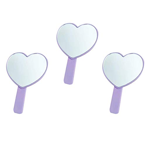 FRCOLOR 3Pcs Women Handheld Mirror Heart Shaped Makeup Mirror Portable Cosmetic Mirrors with Handle for Home and Salon Purple