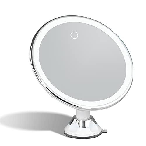 Fancii 10X Magnifying Makeup Mirror with LED Lights - Dimmable True Natural Daylight, USB & Battery, Strong Suction Cup, 20cm Wide - Luna (Silver