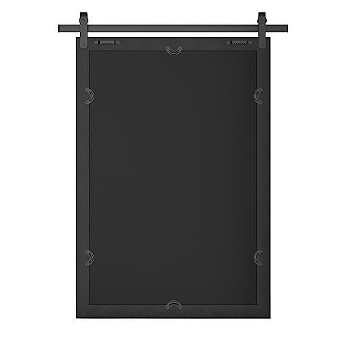 Farmhouse Bathroom Mirror Rustic Wall Mirror Barn Door Style Wood Framed Square Vanity Mirrors for Wall Decor 20x28 inch Black Wall Mounted Dress