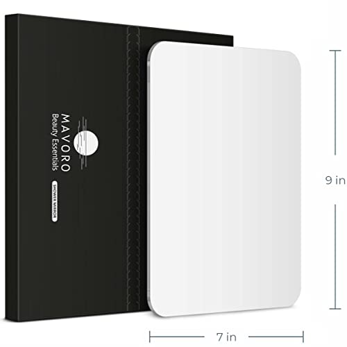 Mavoro Shaving Mirror for Shower - 3M Adhesive Shower Mirror. 7x9in Acrylic Mirror, Unbreakable Mirror with Less Fogging. Sleek Frameless Mirror.