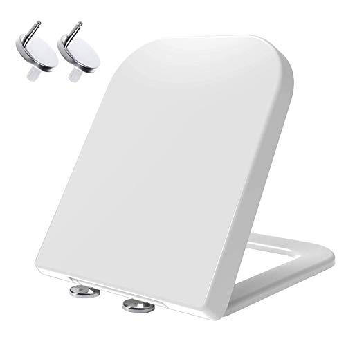 Mass Dynamic Square Toilet Seat Soft Close, One Button Quick Release Toilet Seats for Easy Cleaning, Easy Installation with Top Fixing & Adjustab