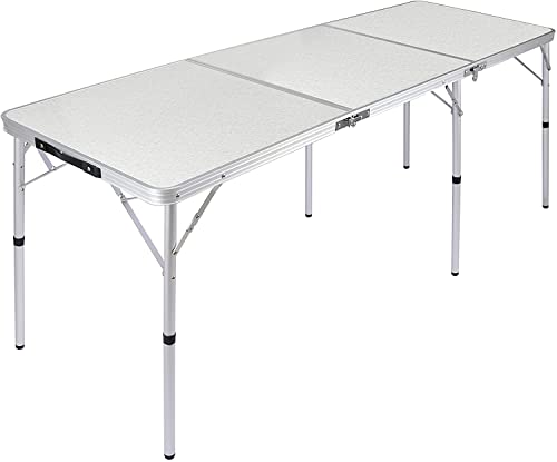 REDCAMP 6ft Folding Camping Table with Adjustable Height, Portable Large Sturdy Lightweight Tri-fold Outdoor Table for Picnic Garden BBQ, 2 Heigh