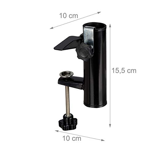 Relaxdays Parasol Holder for Square Balcony Railing, Umbrella Clamp, Pole Diameter 19-38 mm, Steel, H: 15.5 cm, Black