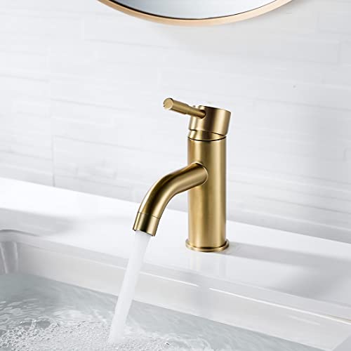NewEast Gold Basin Taps Mono Single Lever Bathroom Sink Mixer Tap with Pop Up Waste