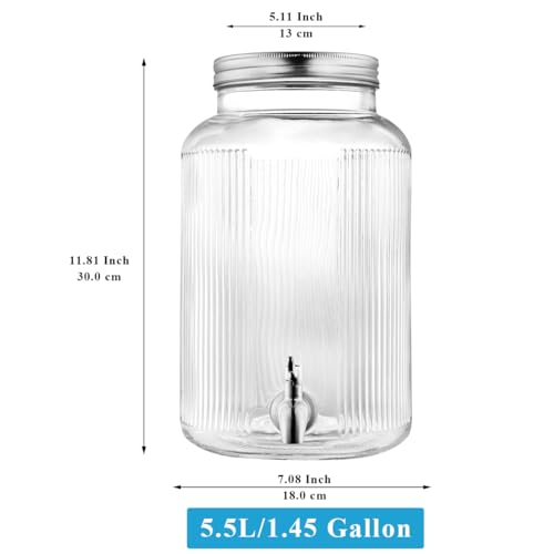 Evanda Glass Beverage Dispenser with Leakproof Stainless Steel Tap, 5.5L Iced Beverage Dispensers, Drink Dispenser for Fruit Teapot for Making Ic