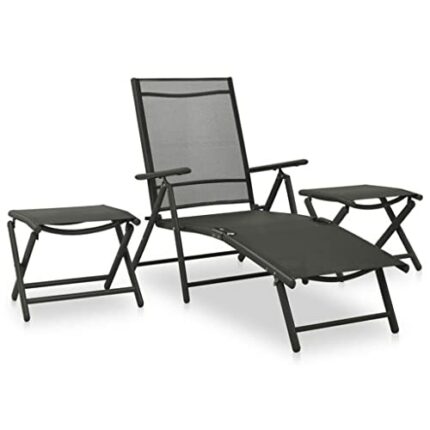 WODMB 3 Piece Garden Lounge Set Textilene and Aluminium Silver Foldable design (Color : A, Size : One size)