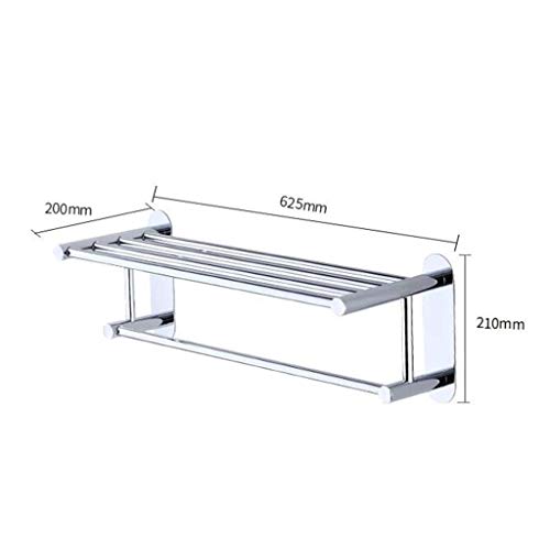 N/A Stainless Steel Towel Racks with Shelf, Bathroom Shelf with Towel Bar Rod for Wall Mount, Multifunction Double Towel Holder Hotel Style