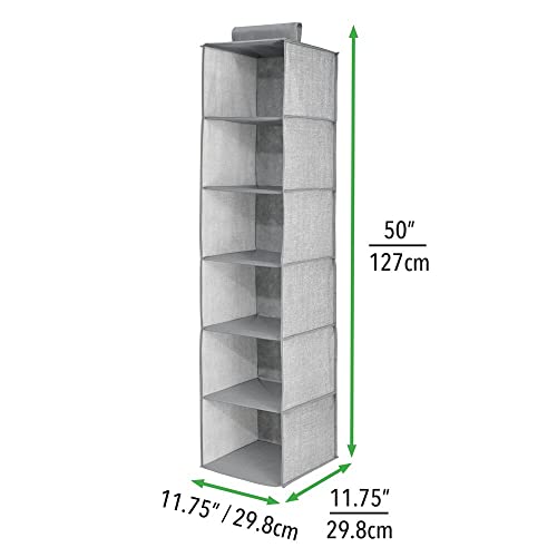 mDesign Set of 2 Hanging Wardrobe Organiser - Fabric Wardrobe Storage Units with 6 shelves each - Ideal Hanging Closet Organiser - Grey