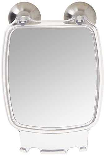 iDesign Forma Power Lock Shaving Mirror, Make-Up Mirror, Made of Plastic and Stainless Steel with Power Lock Suction Cups, Clear/Brushed
