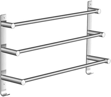 XHALERY Towel Rack Three-bar Wall-Mounted Towel Rail With Two U-Shaped Hooks,for Kitchen Bathroom Toilet Hotel Office(Color:80cm)