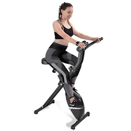 EVOLAND Exercise Bike, 8 Resistance Levels, Indoor Fitness Equipment Stationary Upright Gym Cycle and Foldable Trainer for Home Workout