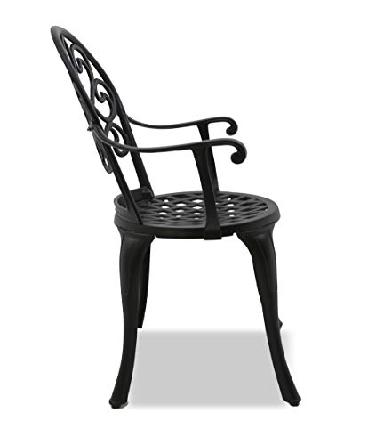 Homeology PREGO Garden & Patio Table & 2 Large Chairs with Armrests Cast Aluminium Bistro Set - Black