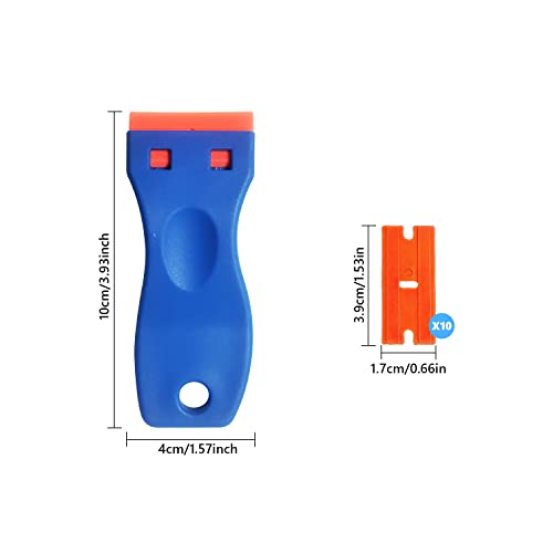 Plastic Razor Scraper Tool with 10 Plastic Razor Blades, Car Sticker Remover for Removing Glue Sticker Decals, Scraping Stickers, Labels and Deca