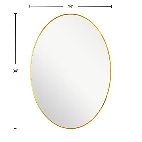 Mirrorize 24 x 34 Gold Oval Mirror for Living Room Wall Decor, Modern Oval Framed Black Bathroom Mirror, Long Oval Mirror for Hallway