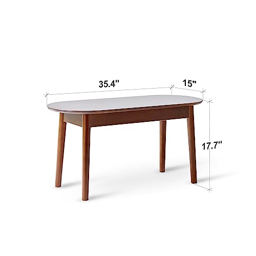 Livinia Aslan 35" Malaysian Oak Round Wooden Dining Bench/Solid Wood Bedroom Entry Way Kitchen Corridor Bench (Walnut)