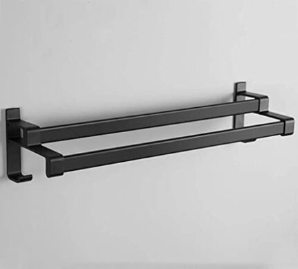 Towel Rack Punch-Free Towel Rails Wall Mounted With Hook For Kitchen Bathroom Hotel Office,Black Double-bar Space Aluminum(Color:60cm)