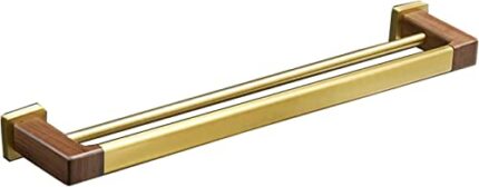 XHALERY Double Towel Bar Towel Rail Brushed Gold Space Aluminum and Walnut bathroom towel rack Wall Mounted Towel Holder Double Rod Storage Rack