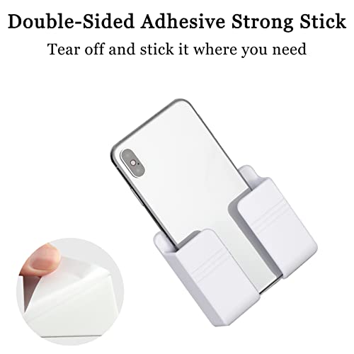 CIOUYAOS 4PCS Wall Mount Phone Holder with Adhesive, Charging Stand Holders with Data Cable Receiving Hole, Multipurpose Control Storage Box for