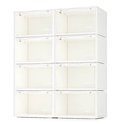 SupBro Collection Crate - Easy Access Storage Shoes Box -Plastic Foldable Stackable Sneaker Display Storage with Reflective Logo Clear Side Open
