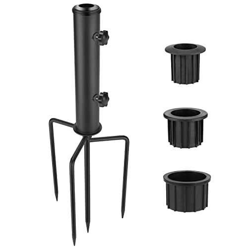 Inground Umbrella Stand Anchor with 4 Spike, Stainless Steel Grass Sun Umbrella Ground Stake, Outdoor in Ground Parasol Base Mount, Metal Patio U