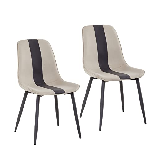 Meerveil Dining Chairs Set of 2, Fabric Upholstered Seat with Metal Legs, Modern Stitching Design for Dining Room Living Room Reception Office, W
