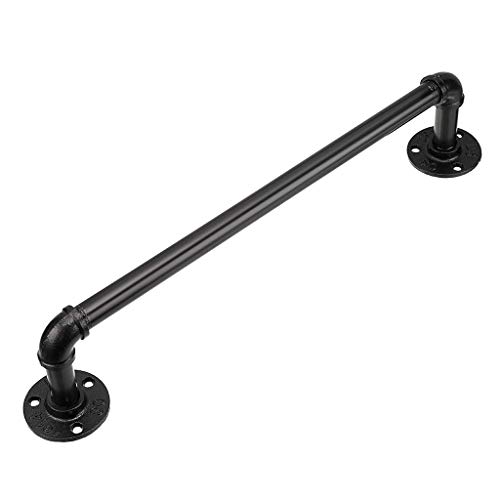 BSTKEY Vintage Industrial Pipe Towel Holder - Wall Mounted Retro Metal Towel Rack Bar Hanging Bathrobe Holder Hanger, Bathroom Accessories, Black