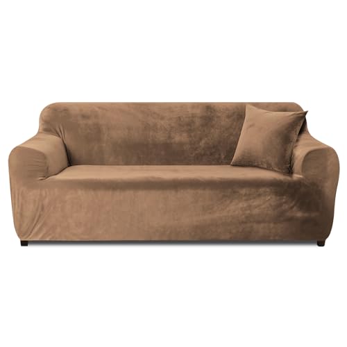 Yeahmart Thick Sofa Covers 1/2/3 Seater Pure Color Sofa Protector Velvet Easy Fit Elastic Fabric Stretch Couch Slipcover (Silver Grey, 3 Seater 1