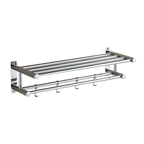 Eridanus Bathroom Towel Rack with Sliding Hooks, Stainless Steel Towel Holder with Dual Row Towel Shelf, Wall-Mounted Towel Rail, Hotel Style Sho