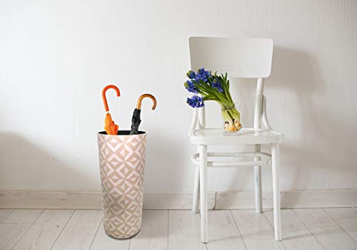 Rebecca Mobili Umbrella Stand Geometric Design, Round Beige White Umbrella Holder, Mdf Canvas, Home Office Furniture - Dimensions: 50x20x20 cm (H
