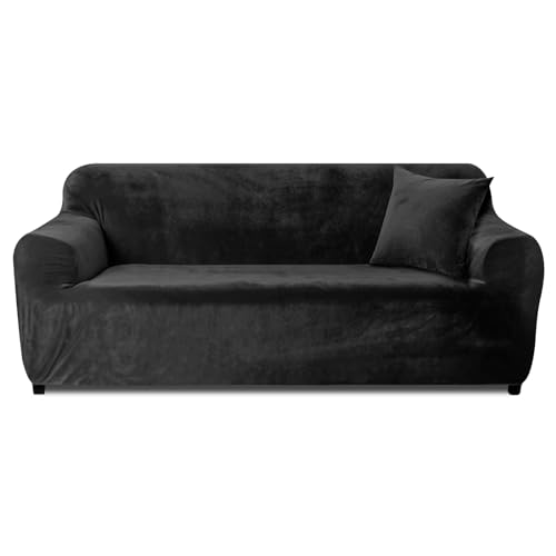 Yeahmart Thick Sofa Covers 1/2/3 Seater Pure Color Sofa Protector Velvet Easy Fit Elastic Fabric Stretch Couch Slipcover (Silver Grey, 3 Seater 1