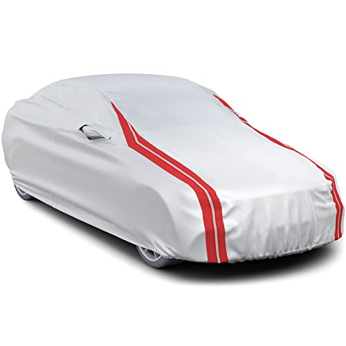 Favoto Waterproof Car Cover Outdoor Sedan Cover Universal Fit 177-194 Inch Right Side Zipper Design Sun Protection Waterproof Windproof Dustproof