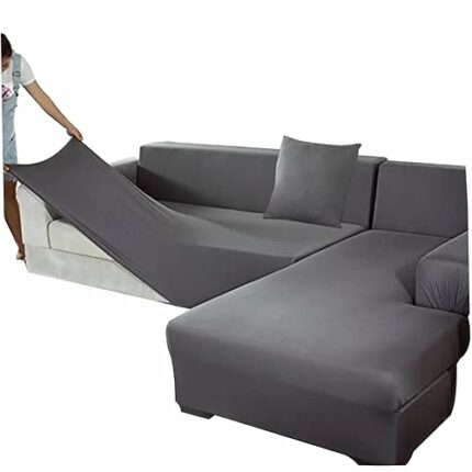 2Pcs/Set L Shaped Sofa Cover Sofa Covers Corner Sofa Sectional Couch Cover 57-73inch Sanding Minimalist L Shaped Cover with Pillowcase Elastic Br