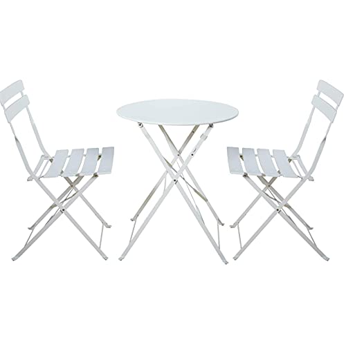 Sijux Indoor/Outdoor 3Pc Metal Folding Set, Foldable Table And Chairs, Thicken 2 Chairs And 1 Table Cafe Garden Dining Set Folding Outdoor Tables