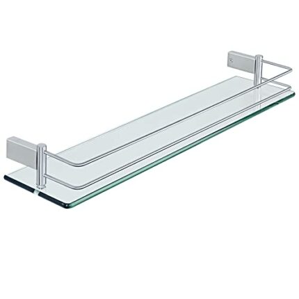 SAYAYO Tempered Glass Shelf Bathroom Shelf with Rail Wall Mounted 24 Inches, SUS304 Stainless Steel Brushed Finished, EGC1000-60-LS