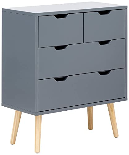 GFW Chest 4 Storage Drawers with Accent Legs, Wood, Dark Grey, H69.5 x W60 x D30cm