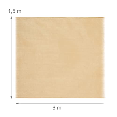 Relaxdays Fence Screen, 1.5 x 6 m, Privacy Screen for Garden and Balcony, UV-Stabilised, Weatherproof, Tear-Resistant, HDPE Fabric, Beige