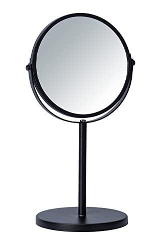 Wenko Assisi Cosmetic Standing Mirror Diameter 17 cm Black – Swivelling Make-Up Mirror with 3x Magnification Mirror Surface Diameter 16 cm 300% M