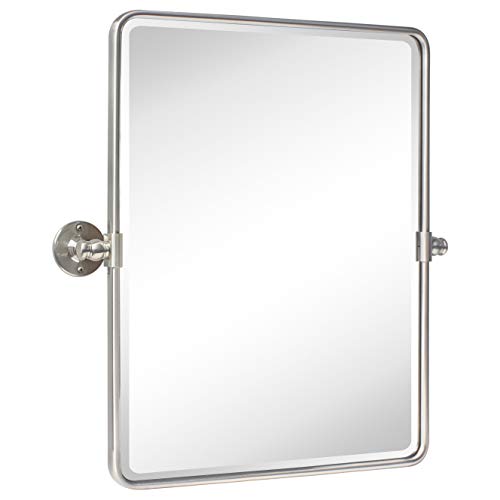 TEHOME 20 x 24 inch Farmhouse Nickel Metal Framed Pivot Rectangle Bathroom Mirror Rounded Rectangluar Tilting Beveled Vanity Mirrors for Wall