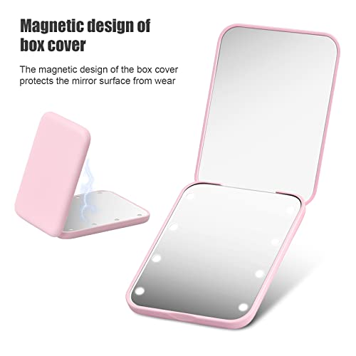 Chstarina Compact Mirror, Portable Makeup Mirror, Magnifying Mirror with Light, 1X / 2X Handheld LED Light Up Mirror, Small Travel Make Up Mirror