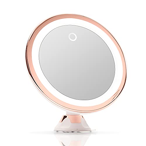 Fancii 10X Magnifying Makeup Mirror with LED Lights - Dimmable True Natural Daylight, USB & Battery, Strong Suction Cup, 20cm Wide - Luna (Silver